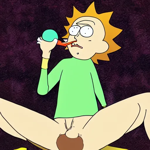 Image similar to morty from rick and morty licking balls