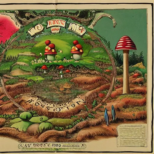 Prompt: 1800s atlas of the Mushroom World, Mario Theme, Mushroom Kingdom