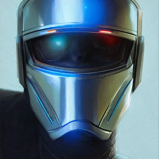 Prompt: robot with glowing blue visor as a realistic scifi cyberpunk knight, closeup portrait art by donato giancola and greg rutkowski, realistic face, digital art, trending on artstation, symmetry!!!