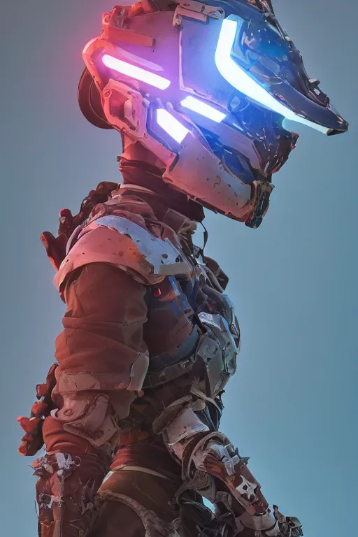 Image similar to combination suit armor aloy horizon forbidden west horizon zero dawn robot ninja mask helmet backpack tribal, aesthetic octane render, 8 k hd resolution, by ilya kuvshinov and cushart krentz and gilleard james radiating a glowing aura cgi rtx 2 0 2 2