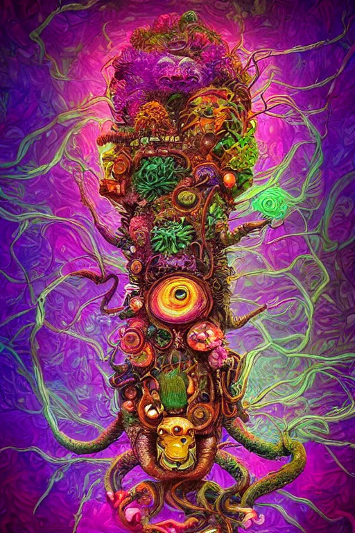 Image similar to creature sushi roots cactus elemental flush of force nature micro world fluo light deepdream a wild amazing steampunk baroque ancient alien creature, intricate detail, colorful digital painting radiating a glowing aura global illumination ray tracing