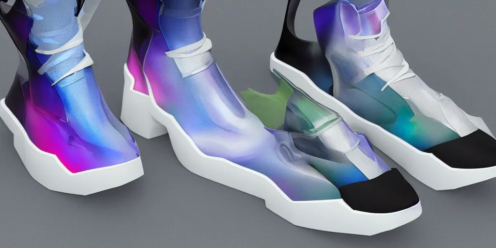 Prompt: futuristic balenciaga and vetements sneakers by felipe pantone ultra rendered extreme realism and detail, 8 k, highly detailed, realistic, pbr, surreal, hyper realistic, colorful, direct lighting, photorealistic,