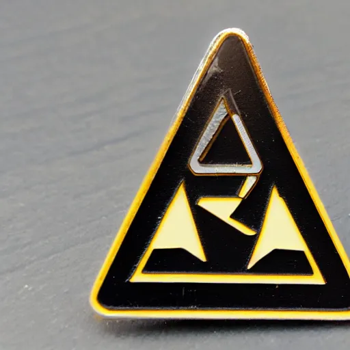 Image similar to a triangle enamel pin of a caution hazard label, smooth curves