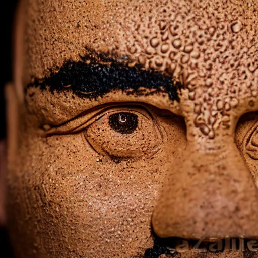 Prompt: close up portrait, a face made of coffee made of pablo escobar, studio lighting