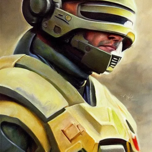 Image similar to ultra realistic portrait painting of ja morant as master chief, art by frank frazetta, 4 k, ultra realistic, highly detailed, epic lighting