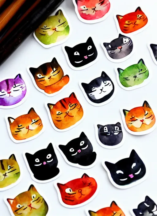 Image similar to cute cats and sushi watercolour sticker sheet