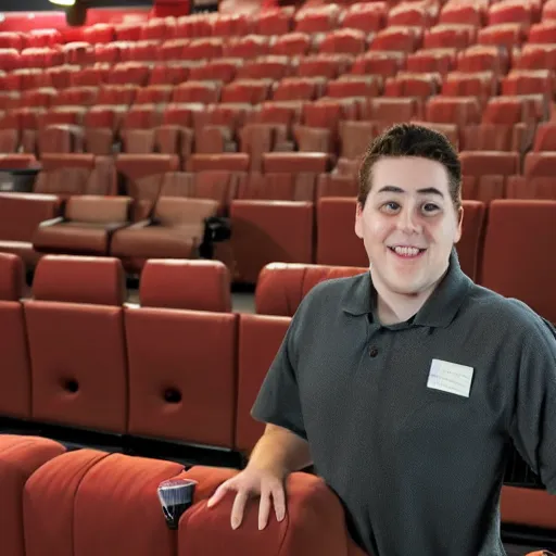 Prompt: a photograph of the average Cinemark Theatres employee