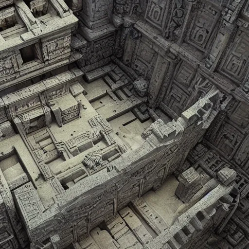 Prompt: realistic hyper detailed hard surface modelled 3 d geometry, tomb raider temple ruins, deep perspective, wide angle, insanely detailed and intricate, ornate patterned people, by sir james guthrie