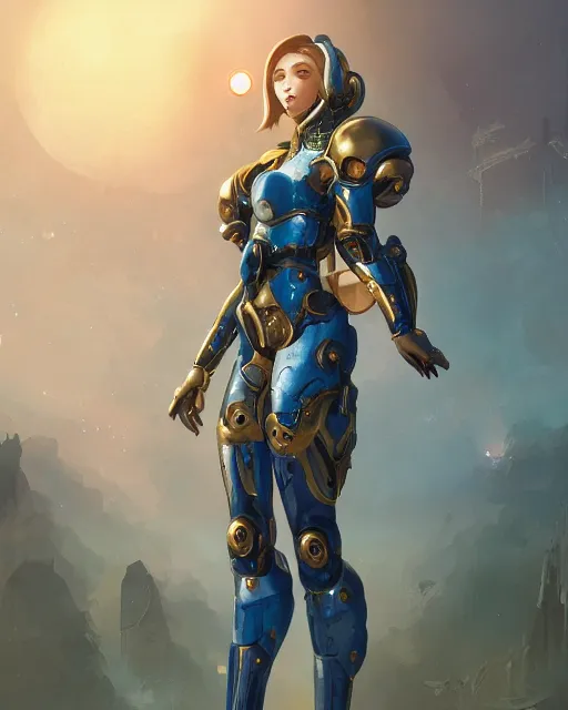 Image similar to holy cyborg girl with golden armor, elegant, scifi, futuristic, utopia, garden, colorful, lee ji - eun, illustration, atmosphere, top lighting, blue eyes, focused, artstation, highly detailed, art by yuhong ding and chengwei pan and serafleur and ina wong