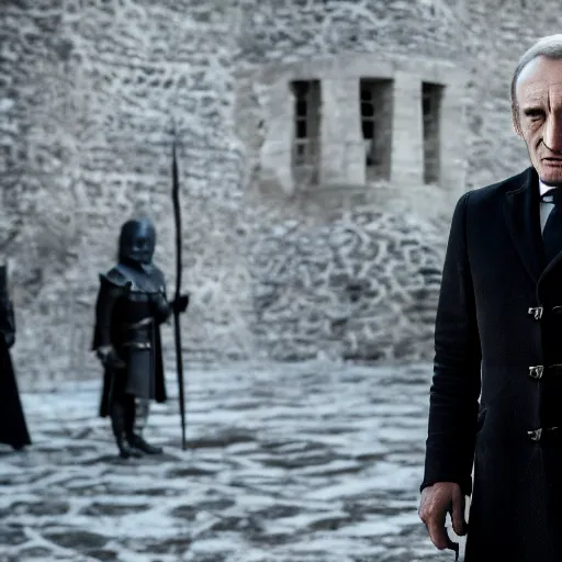 Image similar to still of emmanuel macron as tywin lannister in game of thrones, cinematic light, sharp, detailed face, magazine, press, television, focus