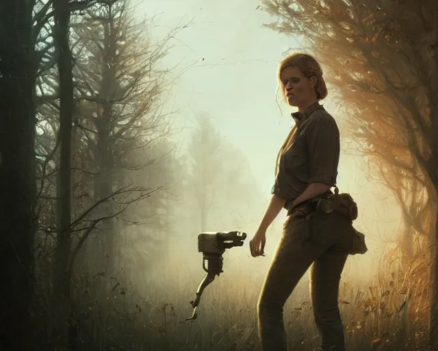 Image similar to highly detailed portrait of alice eve, in the walking dead, stephen bliss, unreal engine, fantasy art by greg rutkowski, loish, rhads, ferdinand knab, makoto shinkai and lois van baarle, ilya kuvshinov, rossdraws, tom bagshaw, global illumination, radiant light, detailed and intricate environment