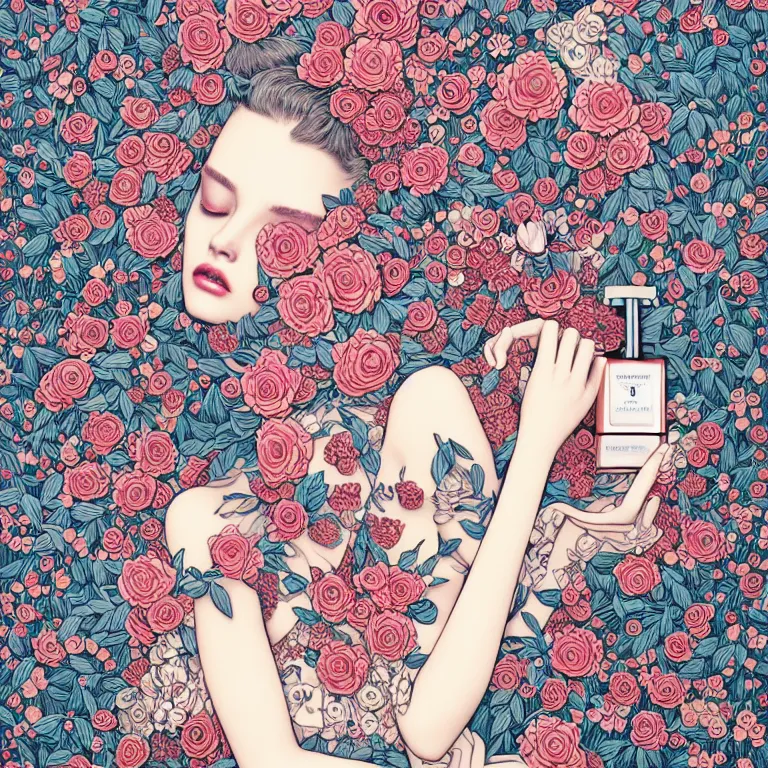 Prompt: fragrance advertising campaign by james jean, highly detailed, intricate, very beautiful