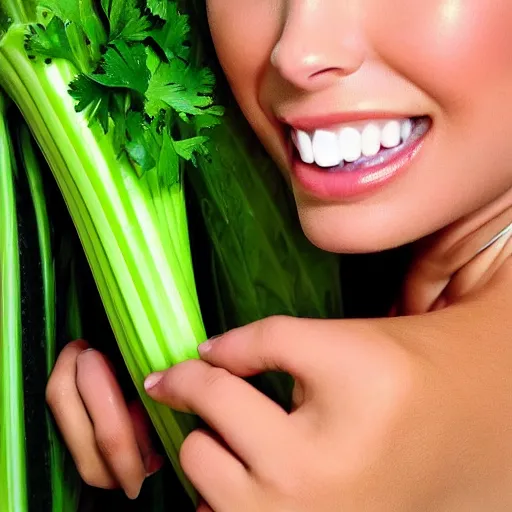 Prompt: celery with a face like selena gomez