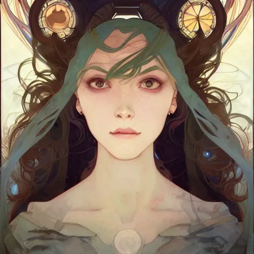 Prompt: Beautiful portrait of a beautiful woman, character concept art, by Peter Mohrbacher and Alphonse Mucha and Akira Toriyama and Miyazaki and Shinkai Makoto