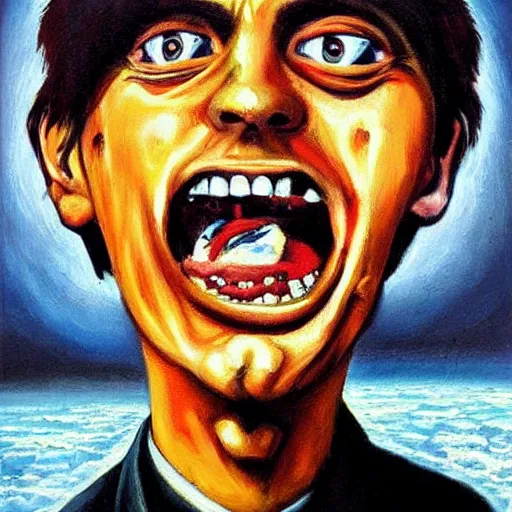 Prompt: Richard madely going mental, oil painting