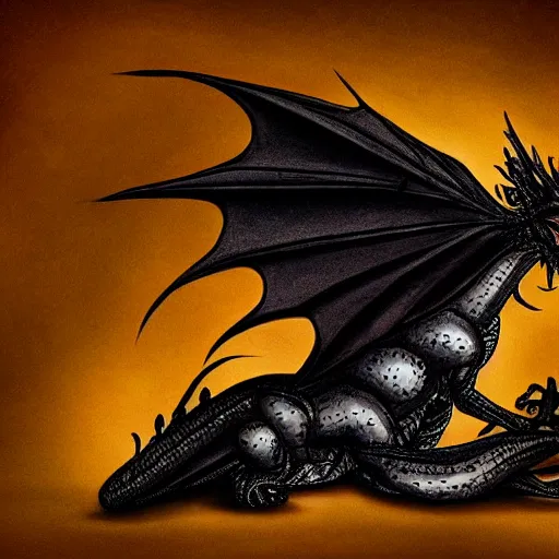 Image similar to oiled black baby dragon by tim burton