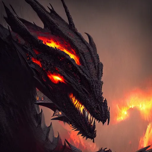 Prompt: a scary dragon made of black smoke and fire, dramatic lighting, cinematic, establishing shot, extremely high detail, photo realistic, cinematic lighting, post processed, concept art, artstation, matte painting, style by eddie mendoza, raphael lacoste, alex ross