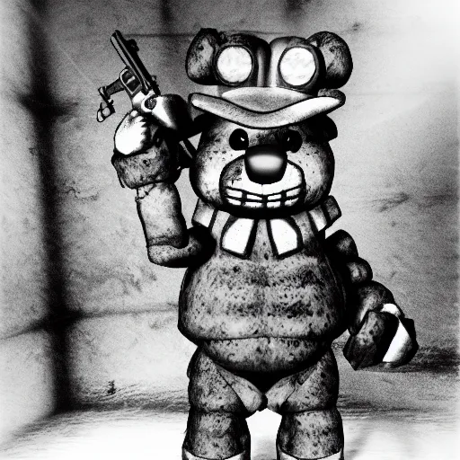 Prompt: Freddy fazbear in the Vietnam war black and white