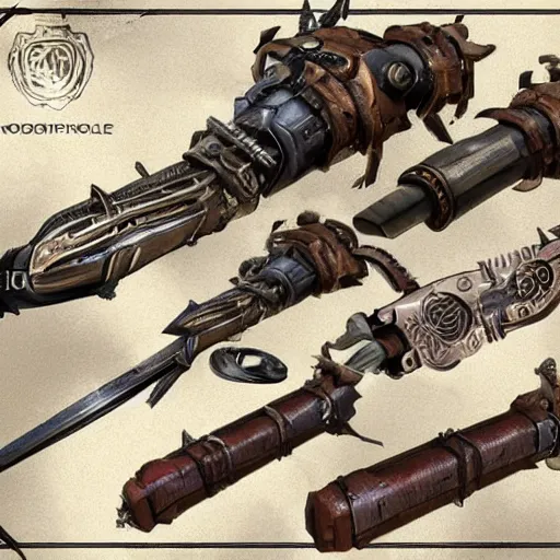Prompt: steampunk style weapons, concept art, octane render, trending on dishonored 2