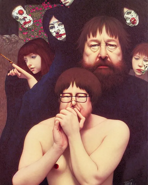 Prompt: portrait of bill hicks smoking, art by ( ( ( kuvshinov ilya ) ) ) and wayne barlowe and gustav klimt and artgerm and wlop and william - adolphe bouguereau