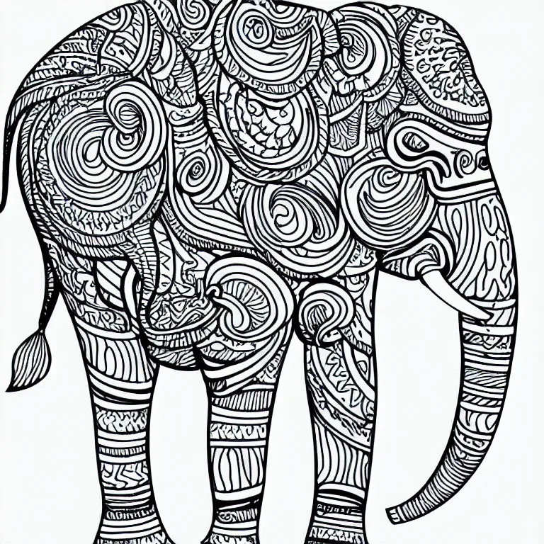 Image similar to elephant ornaments fractal ink drawing line art colouring page vector