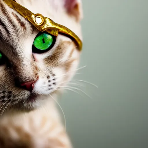 Image similar to kitten with gold eye and cyborg arm