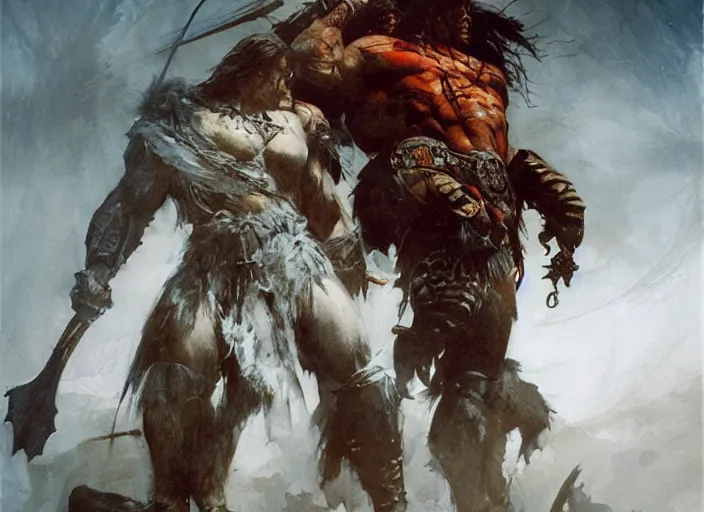 Image similar to conan the barbarian, intricate, elegant, highly detailed, vivid colors, john park, frazetta, sparth, ruan jia, jeffrey catherine jones