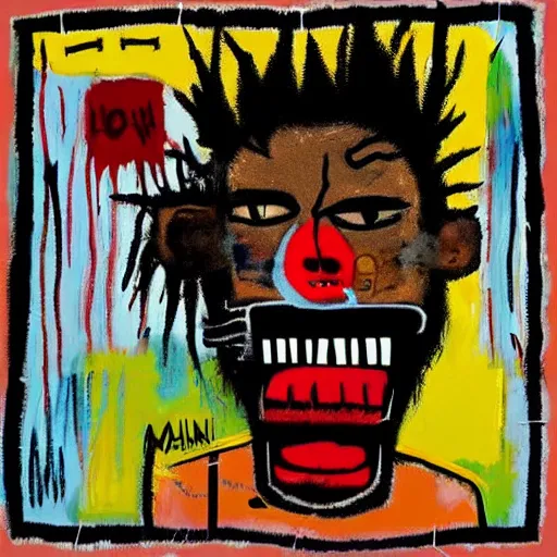 Image similar to crazy mad man screaming, by jean - michel basquiat