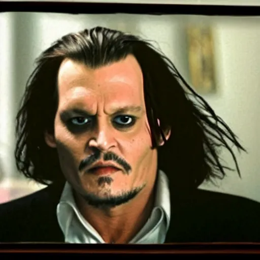 Prompt: Johnny Depp plays Jack Torrance in Shining, he is smashing through the door