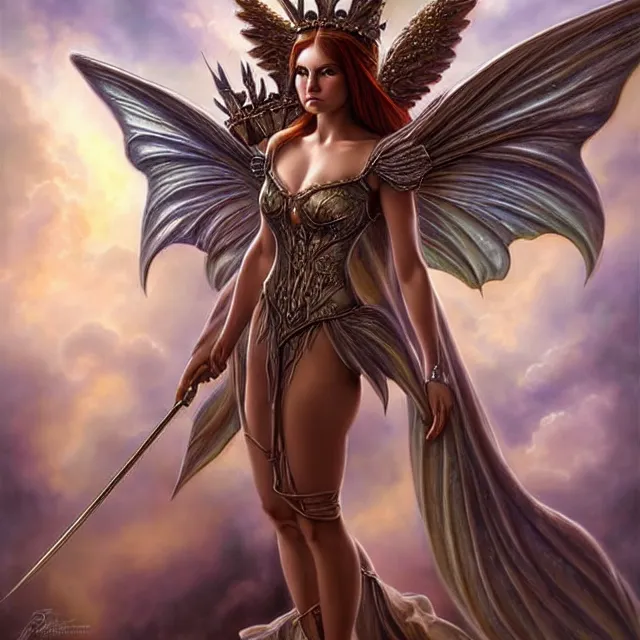 Image similar to beautiful!! adult armoured fairy queen artgerm anne stokes highly detailed 8 k hdr smooth sharp focus high resolution award - winning photo photorealistic