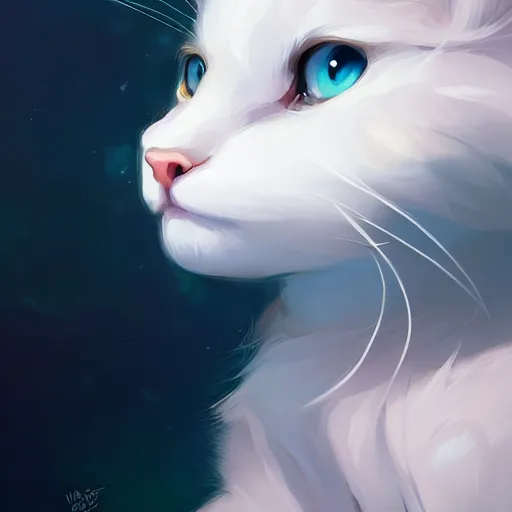 Image similar to a portrait of a beautiful white fluffy cat, art by lois van baarle and loish and ross tran and rossdraws and sam yang and samdoesarts and artgerm, digital art, highly detailed, intricate, sharp focus, Trending on Artstation HQ, deviantart, unreal engine 5, 4K UHD image