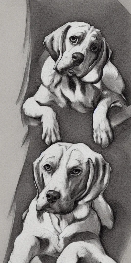 Image similar to sitting beagle, artist sketch, michelangelo, beautiful composition, masterpiece