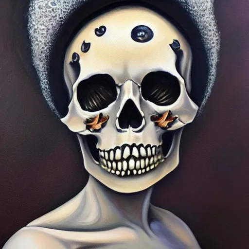 Prompt: oil painting skulls and tears detailed realistic by kristen margiotta