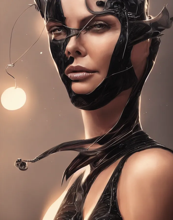 Prompt: portrait of charlize theron as a catwoman. batman. intricate abstract. intricate artwork. by tooth wu, wlop, beeple, dan mumford. octane render, trending on artstation, greg rutkowski very coherent symmetrical artwork. cinematic, hyper realism, high detail, octane render, 8 k, iridescent accents.