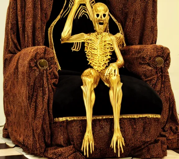 Image similar to the gold cloak enitty sits on the lovecraftian throne H 576