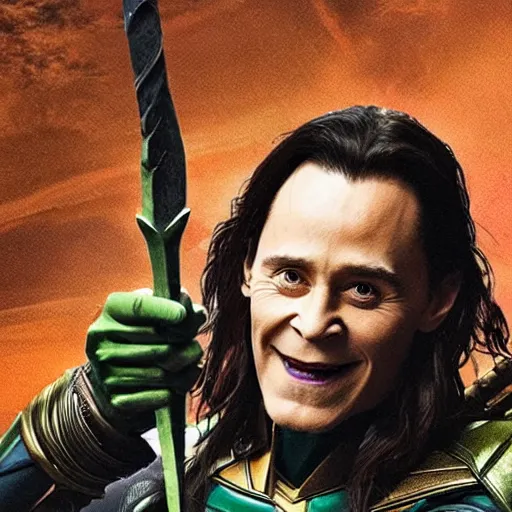 Prompt: Marvel character Loki holding a spear