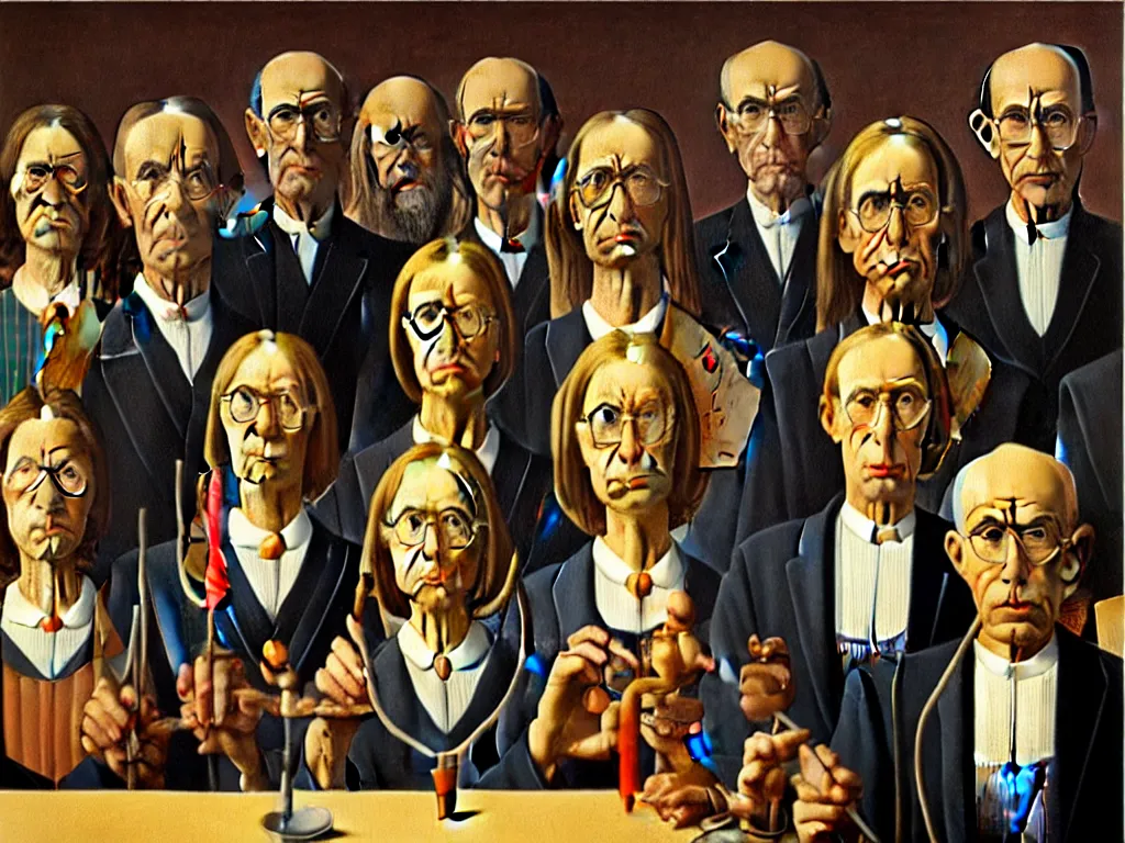 Image similar to crowded last supper american gothic painting magritte, renaissance, detailed faces