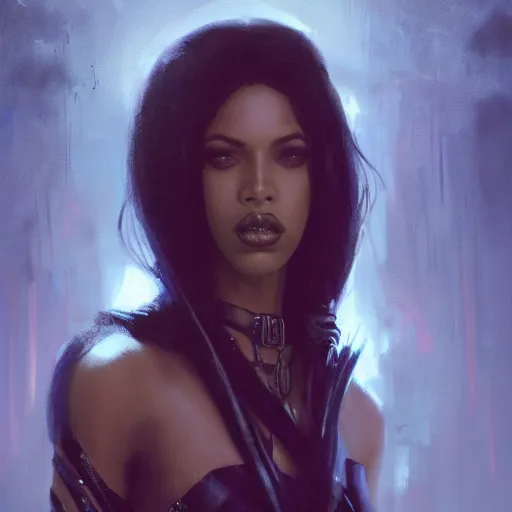 Prompt: aaliyah as queen of the damned, darkwave, darksynth, concept headshot art, sharp, digital matte painting, art by greg rutkowski, wlop, dramatic lighting, trending on artstation