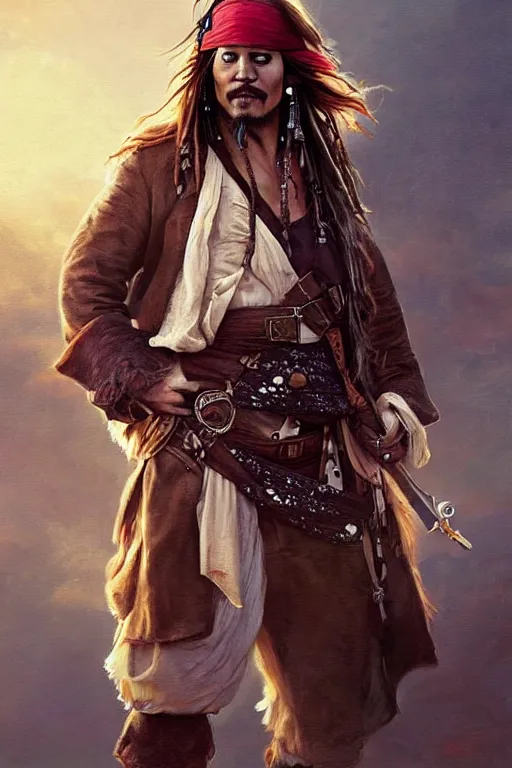 Image similar to Boris Johnson as Captain Jack Sparrow, Boris Johnson hairstyle, masculine figure, highly detailed, digital painting, artstation, concept art, smooth, sharp focus, illustration, cinematic lighting, art by artgerm and greg rutkowski and alphonse mucha