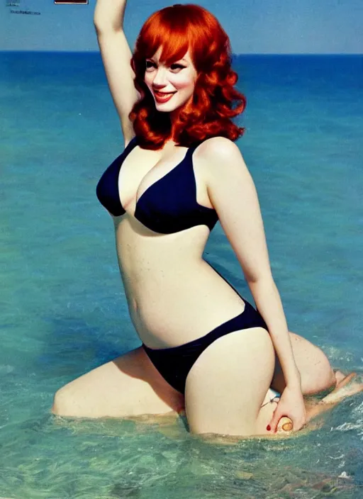 Image similar to christina hendricks on the cover of swimsuit illustrated 1 9 7 0