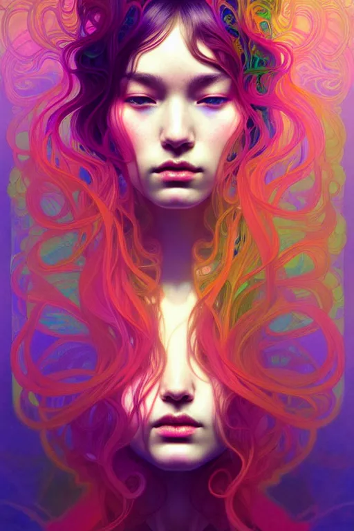 Image similar to beautiful psychedelic portrait, highly detailed, digital painting, artstation, sharp focus, illustration, art by tan zi and ayanamikodon and alphonse mucha and wlop