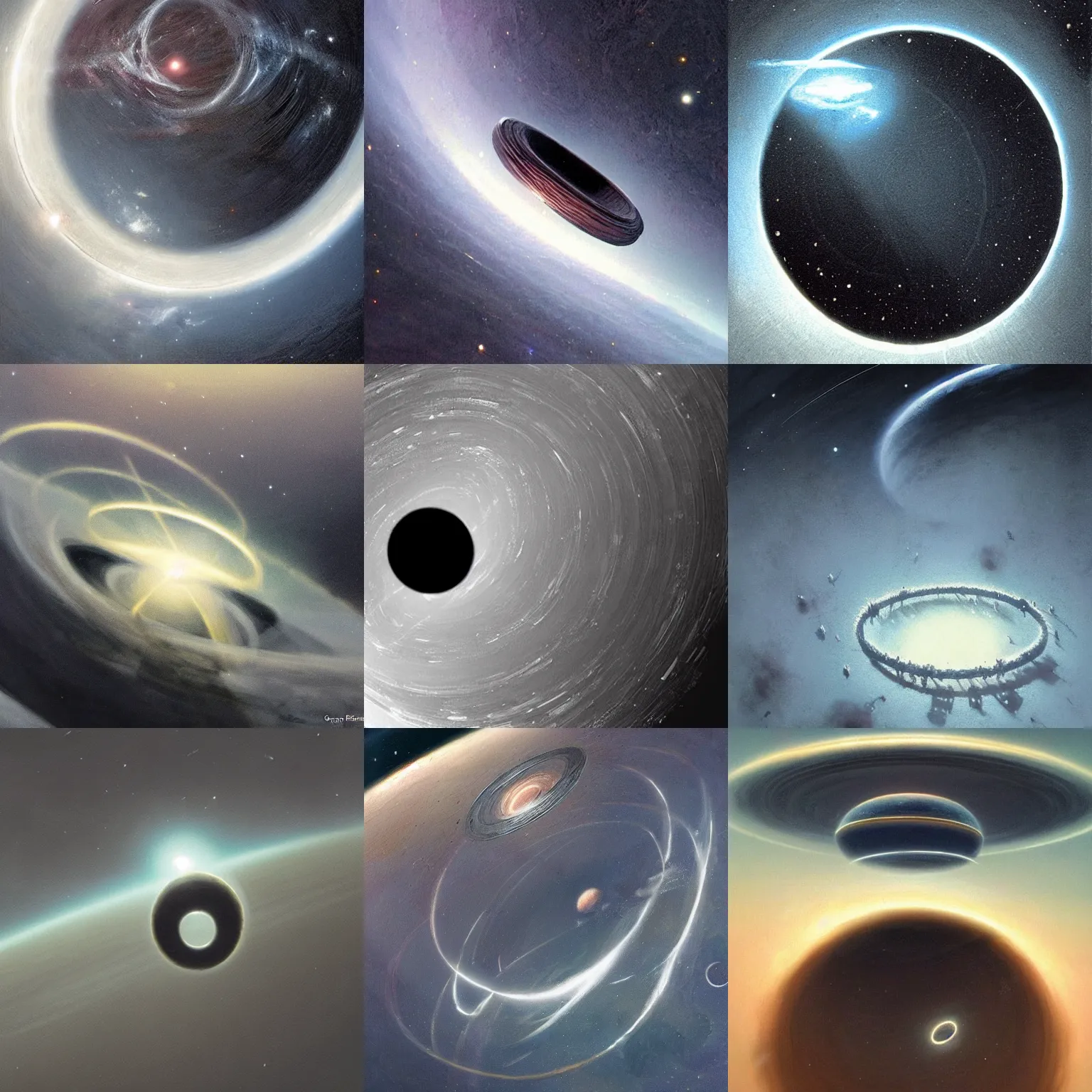 Image similar to large rings in space, seen from above, dark, painted by greg rutkowski