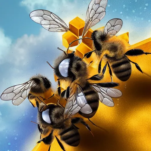 Image similar to a team of bee nerds, hyperrealistic, digital art, 4 k