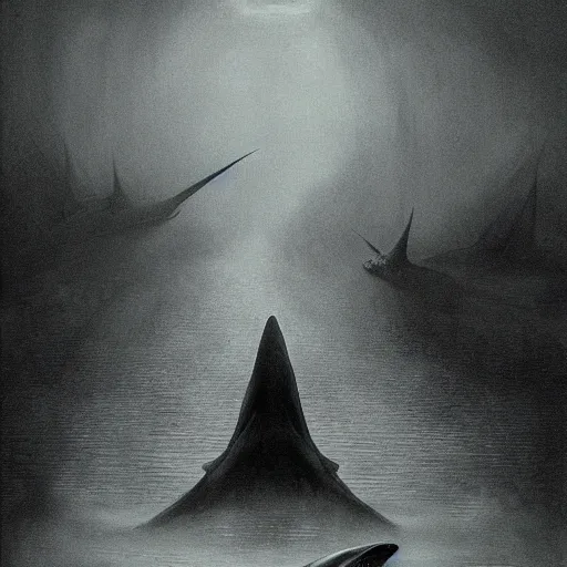 Prompt: shark in style of dark souls by zdzisław beksiński