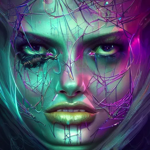 Image similar to fantasy abstract neon faces on a 8k dark background, pattern, by Josan Gonzalez and Bastien Lecouffe-Deharme, so realistic and stunning, untouchable, small brush, elegant.