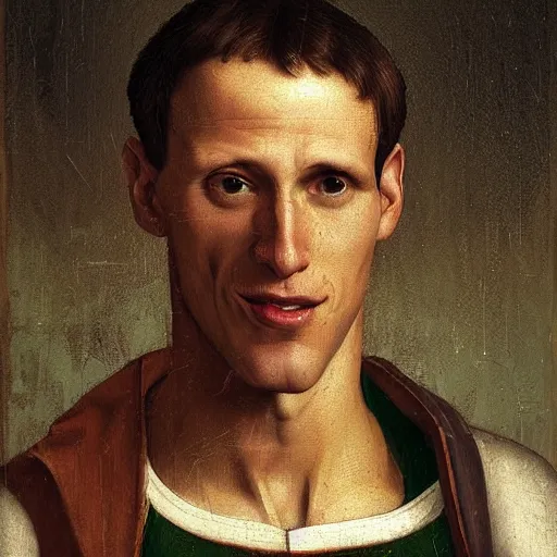 Image similar to a happy man studying soccer tactics, detailed, highly detailed, heroic, epic, complex, very detailed, realistic, HD quality, 8k resolution, body and headshot, Oil Painting, Italian Renaissance Painting of Jerma985, Italian Renaissance Painting Style, Renaissance Painting Style, Painting, Trending on Artstation