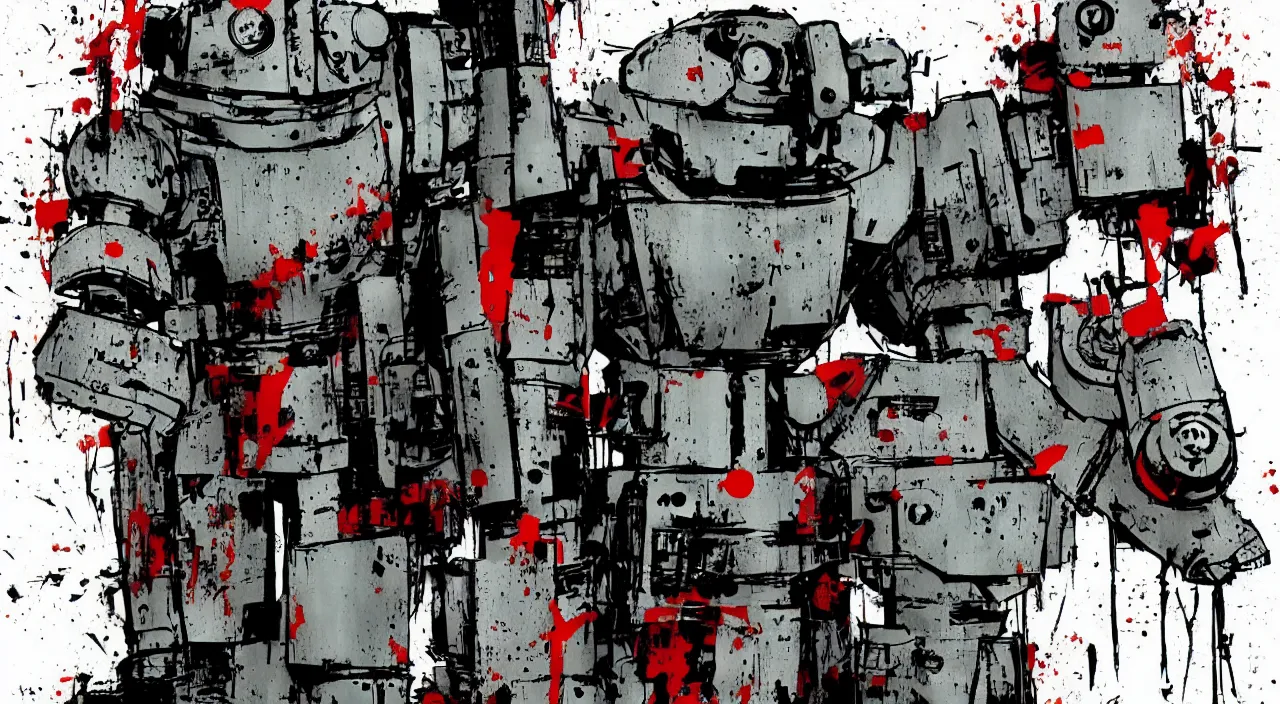 Prompt: grunge robot with decals by ashley wood