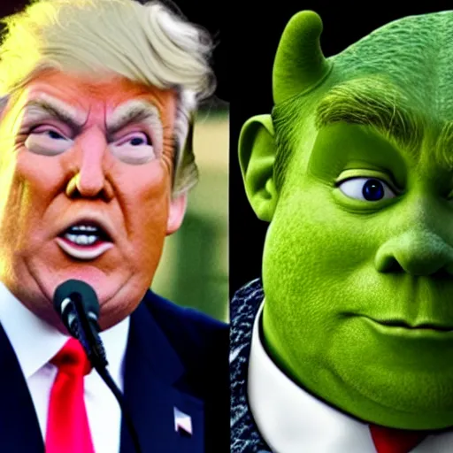 Prompt: Donald Trump playing Shrek in the live action adaptation (2041)