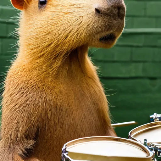 Image similar to high resolution photo of a capybara playing a jazz drum set