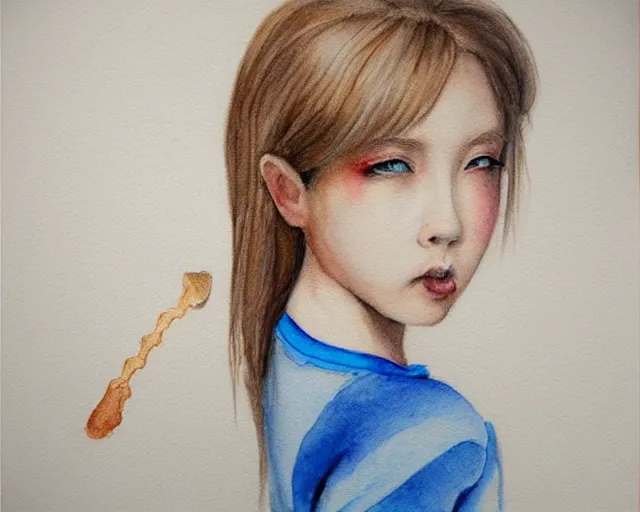 Image similar to a girl with the ice cream watercolor colored pencil painting trending on artstation